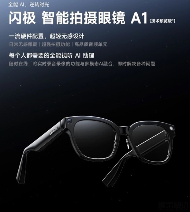 闪极智能拍摄眼镜 A1(技术预览版)发布,预售价 999 元插图 闪极智能拍摄眼镜 A1(技术预览版)发布,预售价 999 元