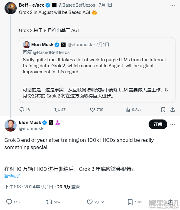 马斯克:xAI 训练 Grok-3 大模型用了 10 万块英伟达 H100 芯片插图 马斯克:xAI 训练 Grok-3 大模型用了 10 万块英伟达 H100 芯片