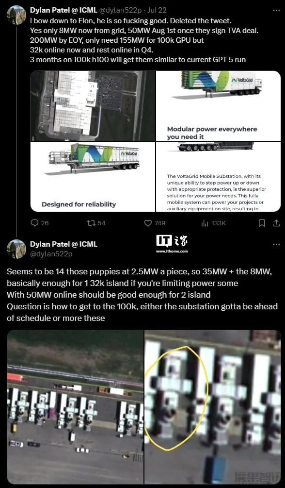 马斯克的“世界最强大 AI 数据中心”目前由 14 台移动发电机供电,引环保担忧插图 马斯克的“世界最强大 AI 数据中心”目前由 14 台移动发电机供电,引环保担忧