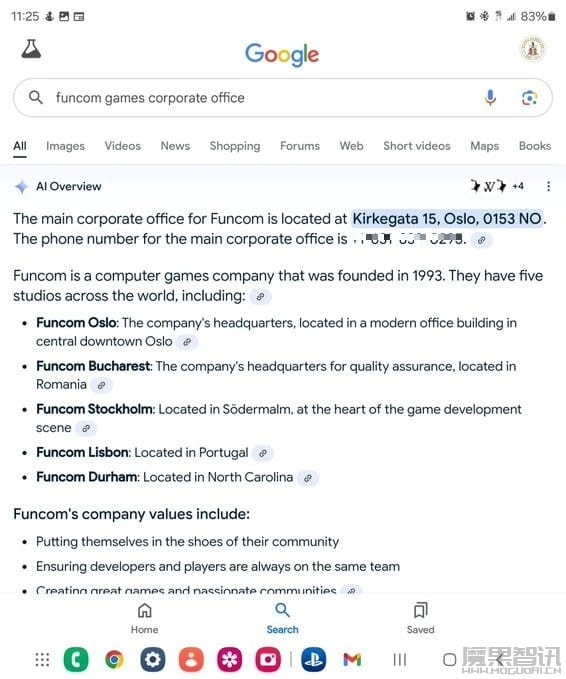 谷歌 AI 又闯祸:错把游戏开发者个人电话当公司电话公布致其被骚扰插图 谷歌 AI 又闯祸:错把游戏开发者个人电话当公司电话公布致其被骚扰