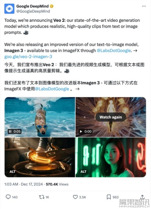 力压Sora!谷歌第二代AI视频生成模型Veo 2发布:分辨率可达4K插图 力压Sora!谷歌第二代AI视频生成模型Veo 2发布:分辨率可达4K