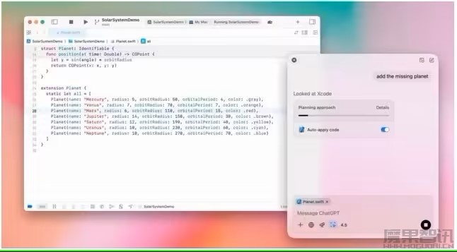OpenAI 更新 macOS 版 ChatGPT,可在 Xcode 等 IDE 中直接编辑代码插图 OpenAI 更新 macOS 版 ChatGPT,可在 Xcode 等 IDE 中直接编辑代码