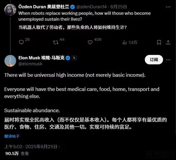 马斯克预言:人形机器人数量将远超人类,未来“全民高收入”插图1 马斯克预言:人形机器人数量将远超人类,未来“全民高收入”