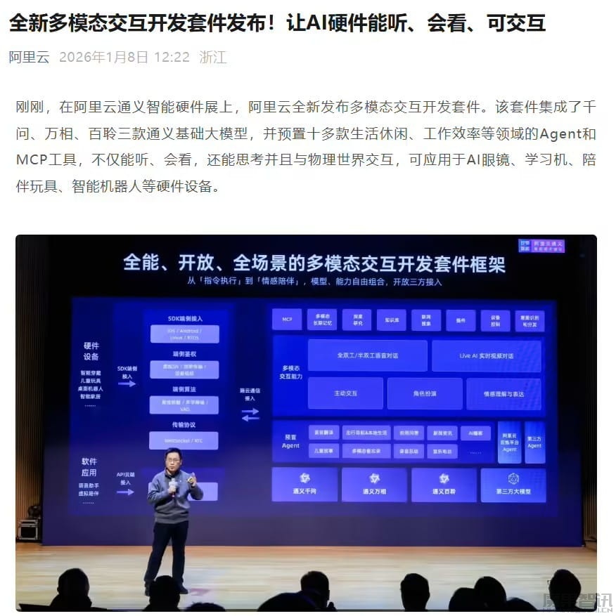 阿里云发布 AI 硬件多模态交互开发套件：集成通义大模型，适配 30 多款终端芯片