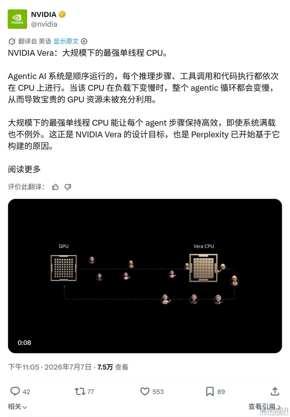 可规模化单线程最强 CPU:英伟达 Vera 在智能体 AI 负载下持续性能是 x86 的 1.8 倍插图 可规模化单线程最强 CPU:英伟达 Vera 在智能体 AI 负载下持续性能是 x86 的 1.8 倍