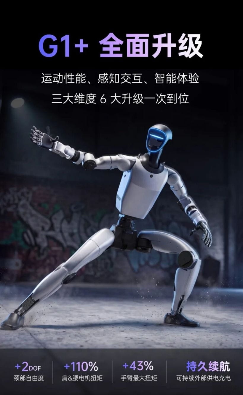 宇树科技发布人形机器人 G1+:运动性能、感知交互、智能体验全面升级,标准版售价 9.5 万元插图 宇树科技发布人形机器人 G1+:运动性能、感知交互、智能体验全面升级,标准版售价 9.5 万元